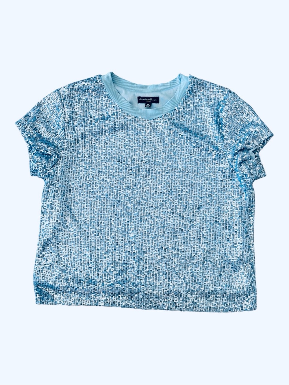 Hunter & Brown Blue Sequin Short Sleeve Blouse Women’s Size XS